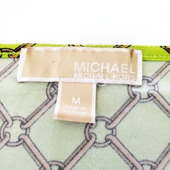 Michael Michael Kors Women's Medium Green Chain Print Scoop/Draped Neck Blouse - Picture 2 of 9